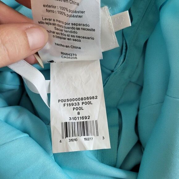 David's Bridal Dress Formal Sleeveless Draped Back Flowy Maxi Aqua Blue Sz 8 - Picture 11 of 11